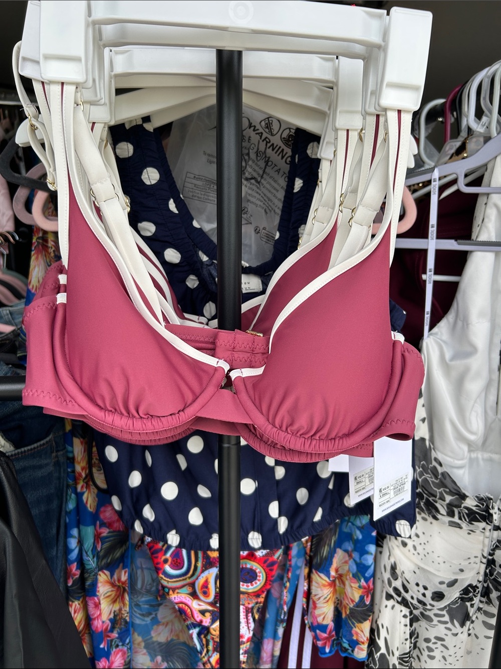 Women’s Padded Underwire Bikini Top - Rose Pink with White Trim